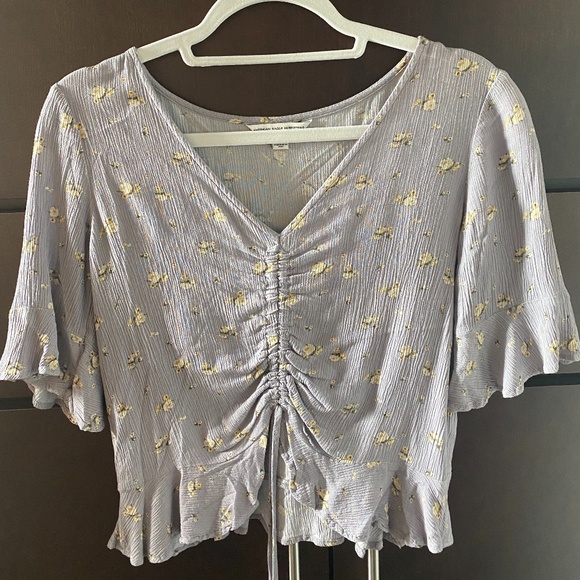 American eagle blouse, size XS, grey/yellow floral - Picture 1 of 1